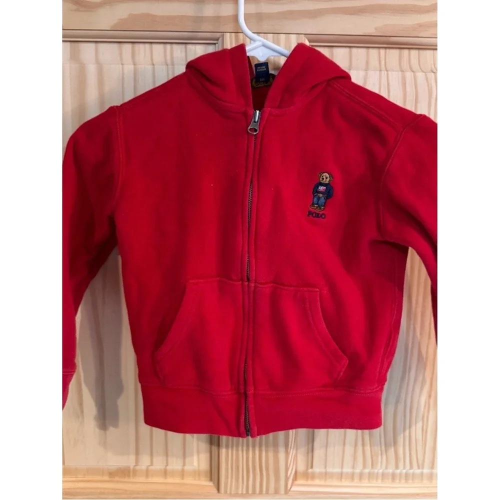 Polo Ralph Lauren‎ Kids Red Polo Bear Full Zip Hoodie Sweatshirt Size 5